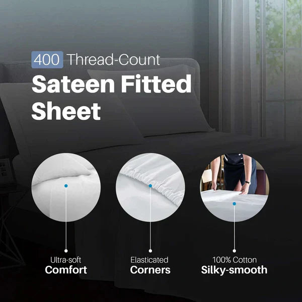 400 Thread Count 30cm Fitted Sheet - 100% Egyptian Cotton, White