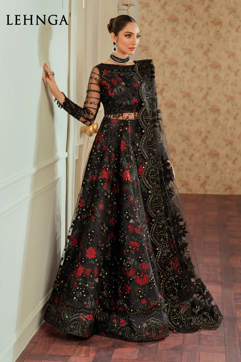 Baroque Embroidered Net 3 piece suit CH13-05