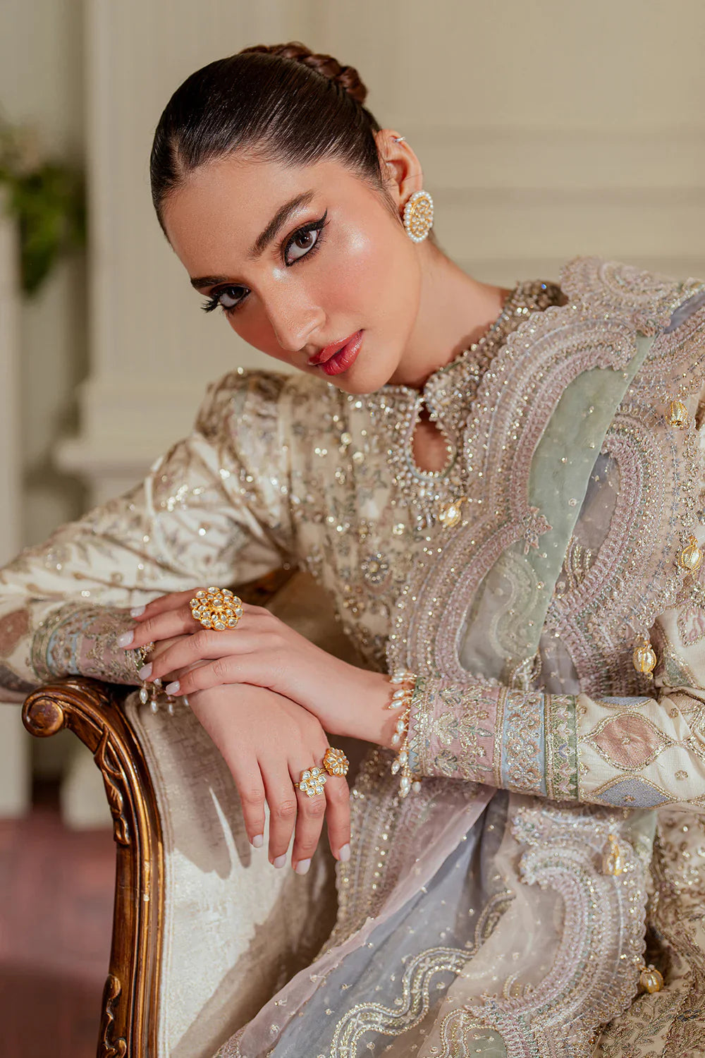 Baroque Embroidered Net 3 piece suit CH13-06