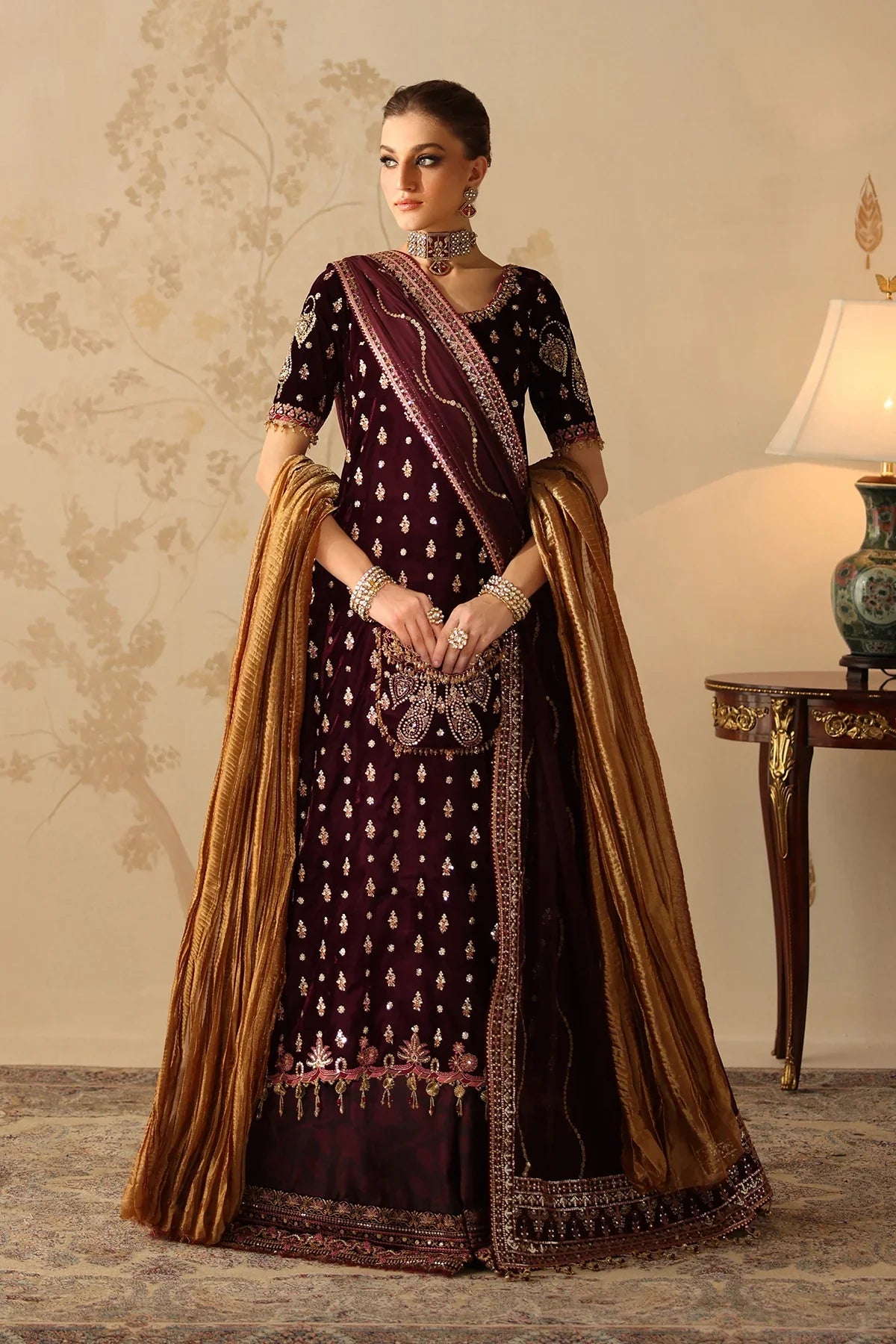 Barqoue Embroidered Velvet Suit  UF-4313