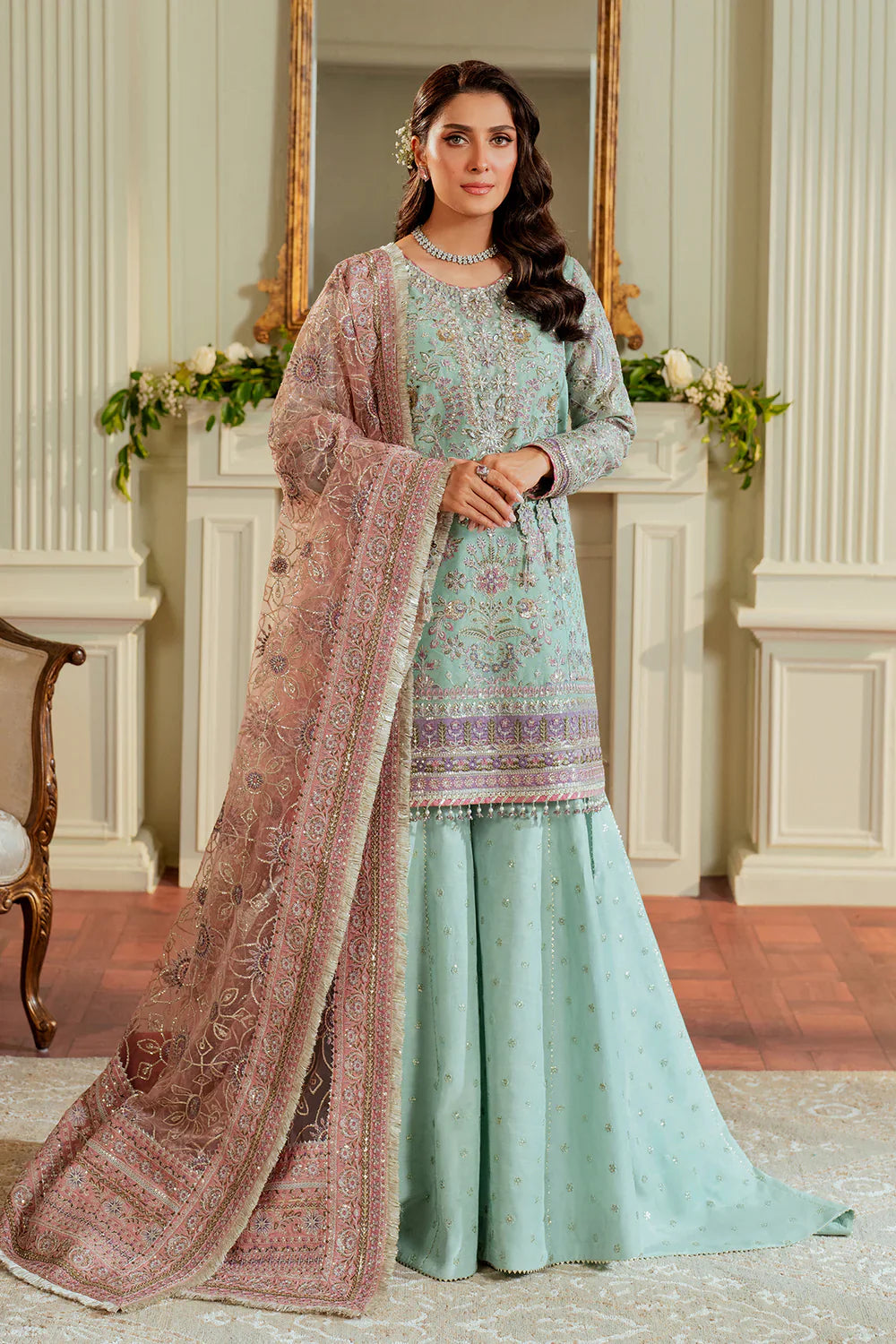 Baroque Embroidered Net 3 piece suit CH13-08