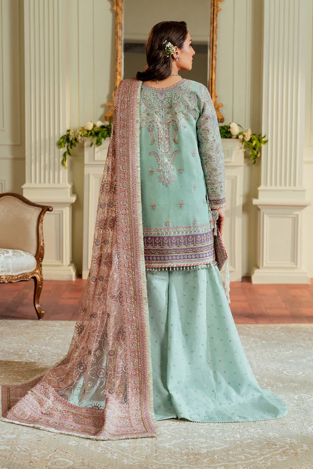 Baroque Embroidered Net 3 piece suit CH13-08