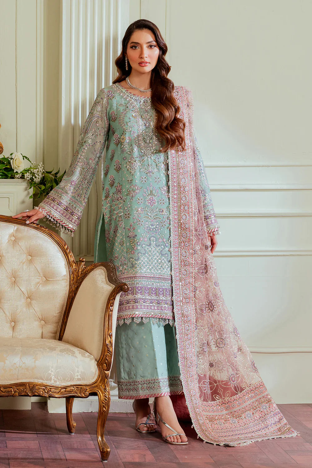 Baroque Embroidered Net 3 piece suit CH13-08