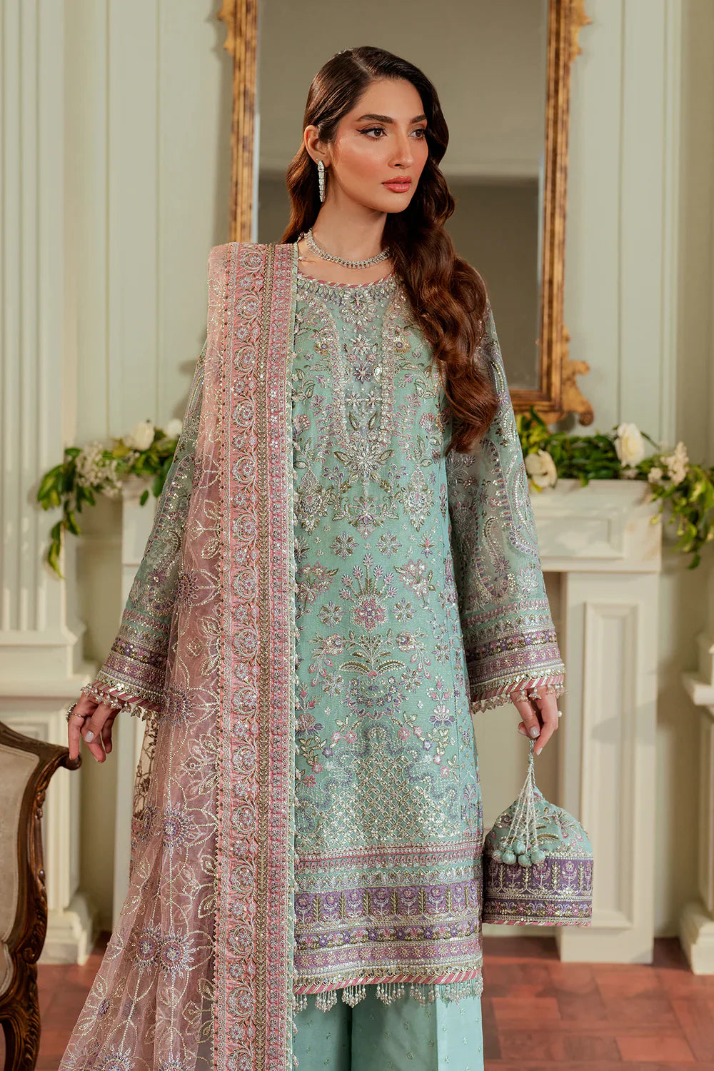 Baroque Embroidered Net 3 piece suit CH13-08