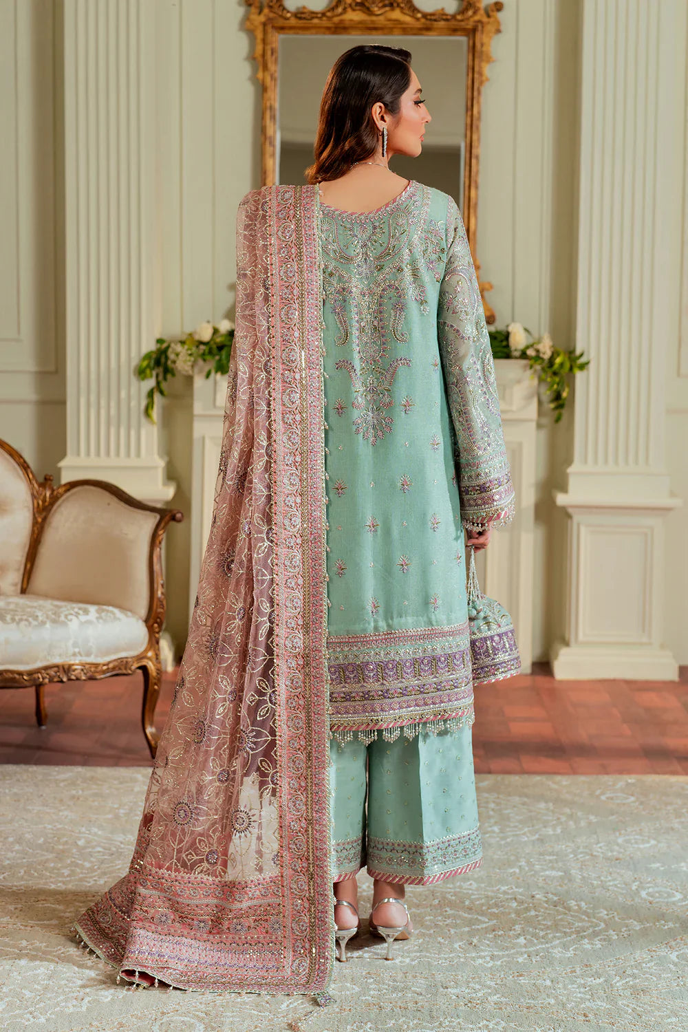 Baroque Embroidered Net 3 piece suit CH13-08