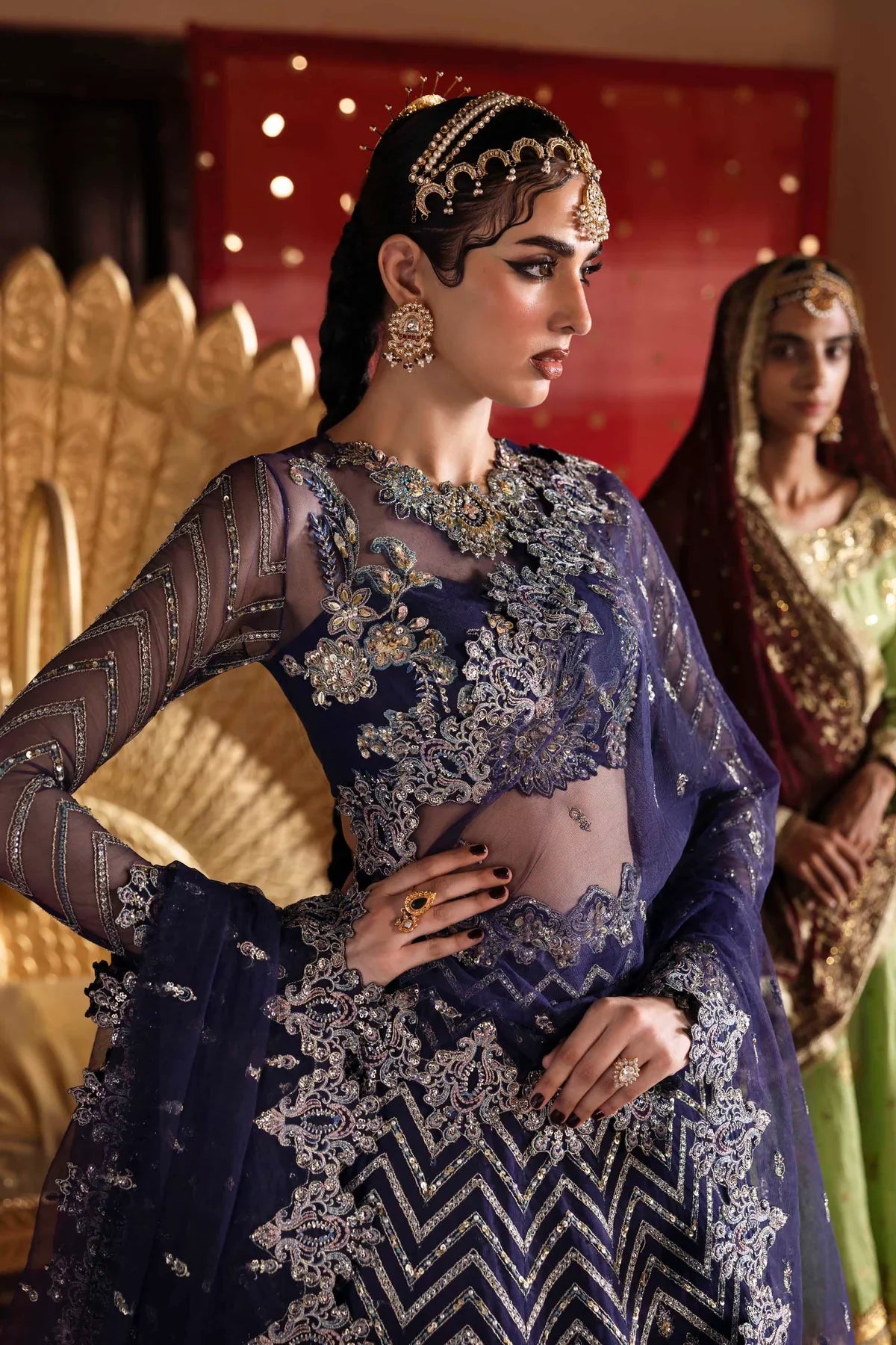 Akbar Aslam Embroidered Net Suit Khanzadi