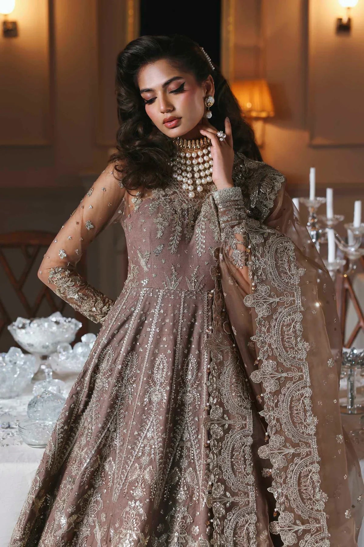 Akbar Aslam Embroidered Net Suit Noorzaib