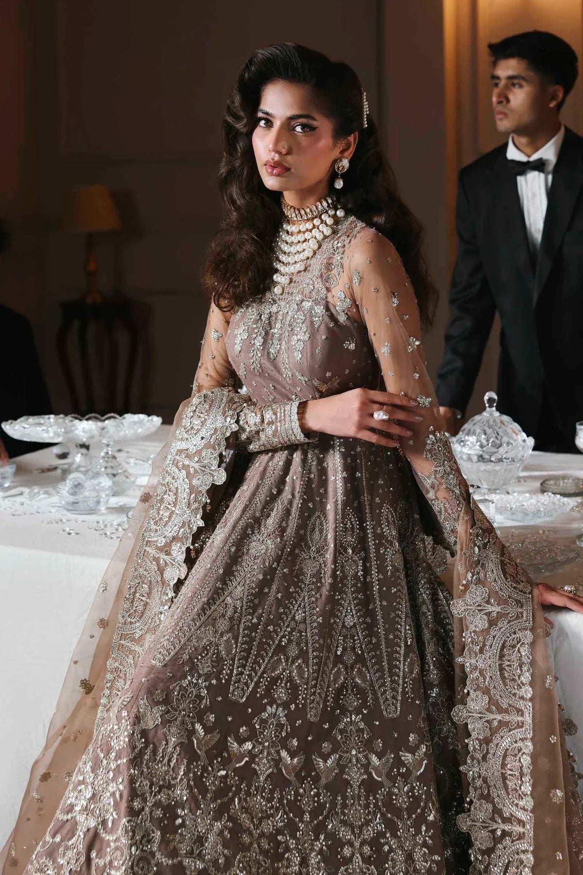 Akbar Aslam Embroidered Net Suit Noorzaib