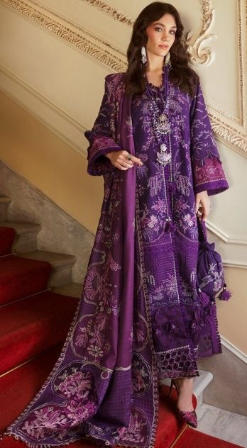 Republican Embroidered Karandi 3 Piece Suit La Mauve