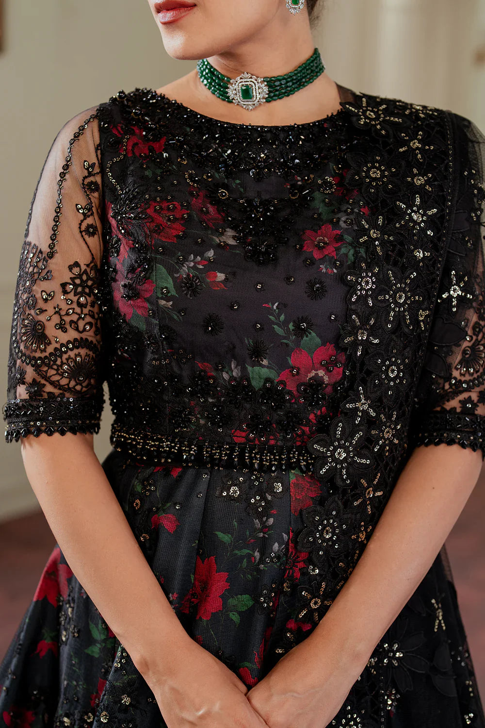 Baroque Embroidered Net 3 piece suit CH13-05