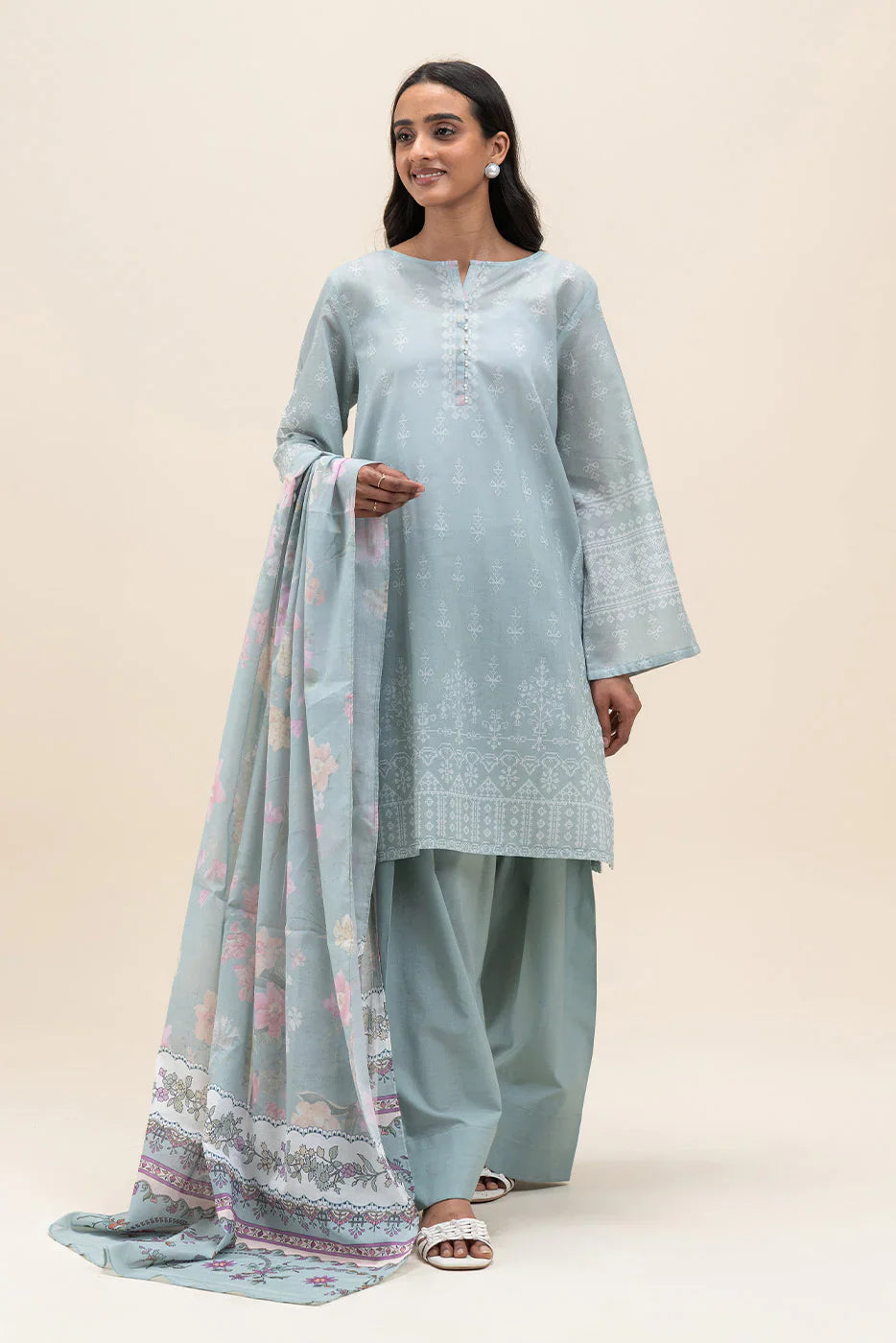 Beechtree Printed Blended Lawn Suit PISTACHIO ORCHID BT-09