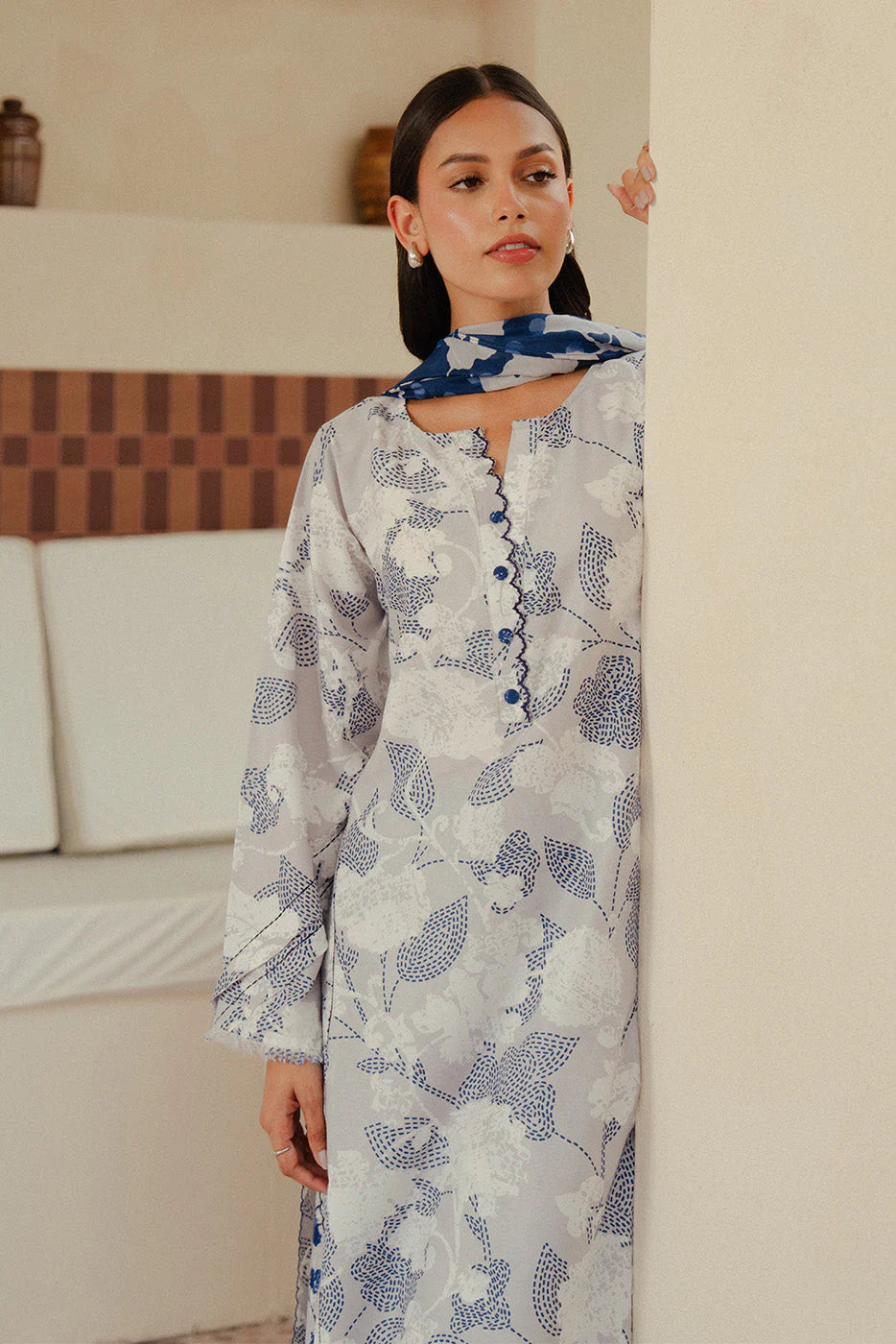 Beechtree Printed Blended Lawn Suit PEARL BLUE BT-12