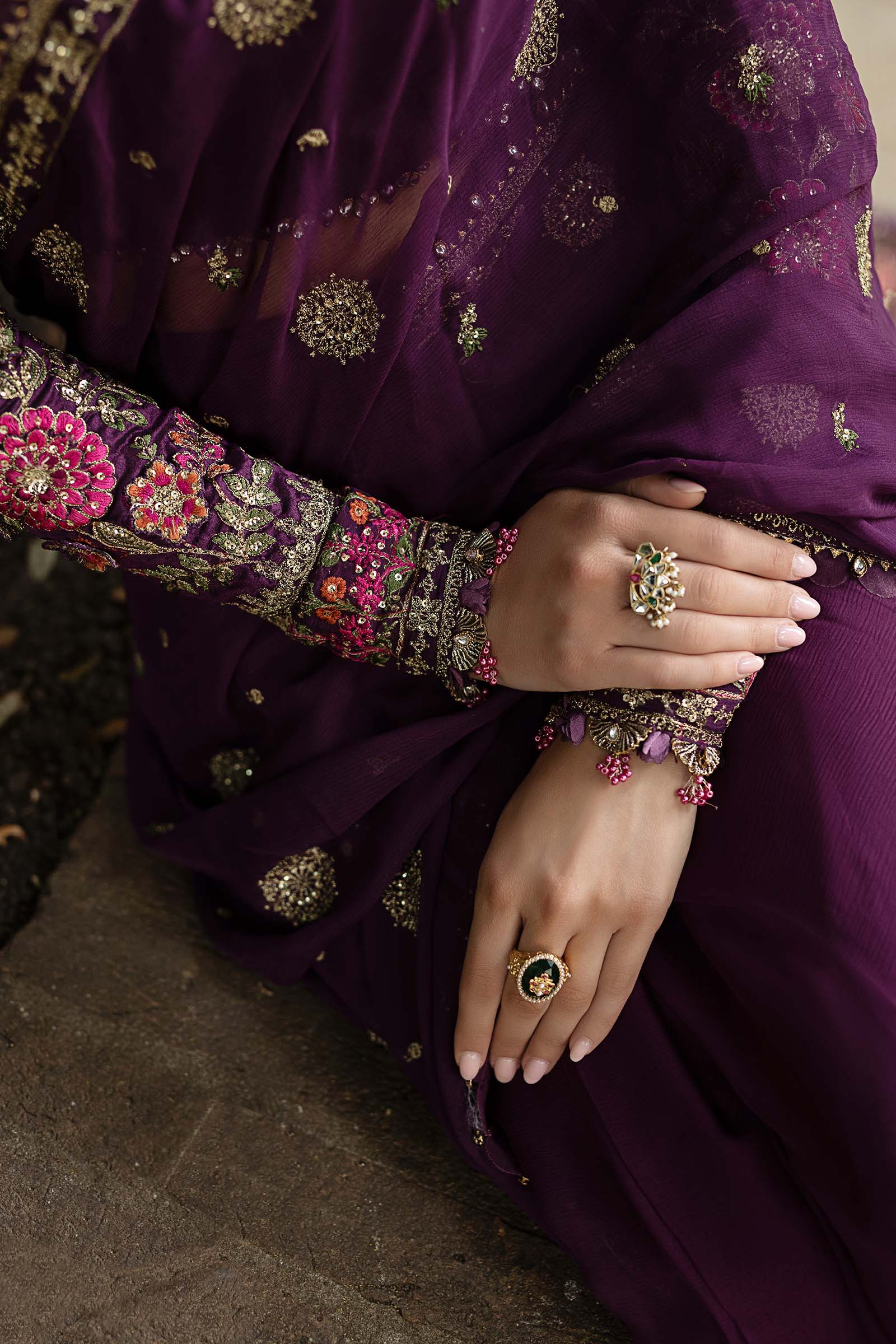 Maria B Embroidered Chiffon Saree WF-09-01-Purple