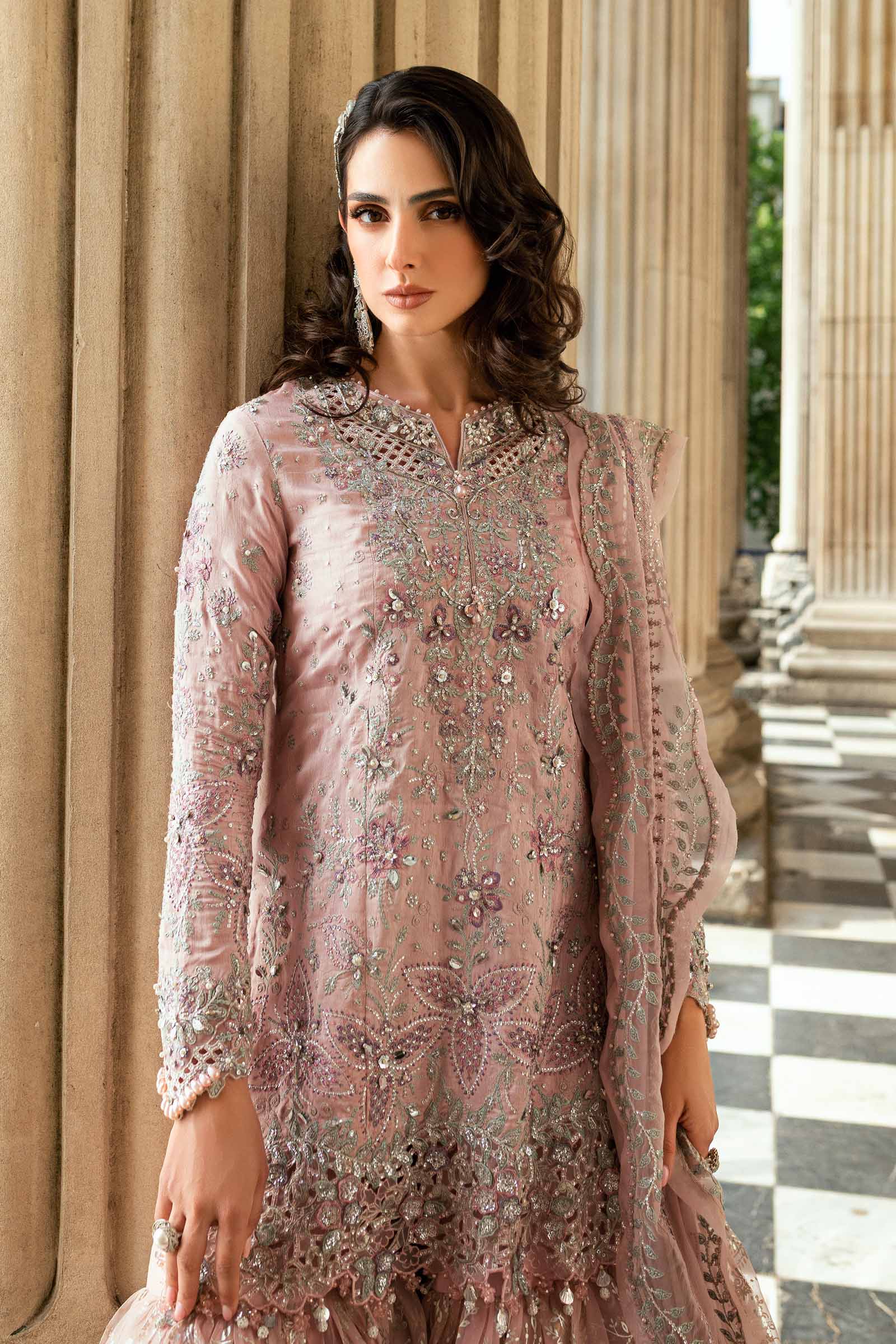 Maria B Embroidered Raw Silk Suit WF-09-05-Nude Pink