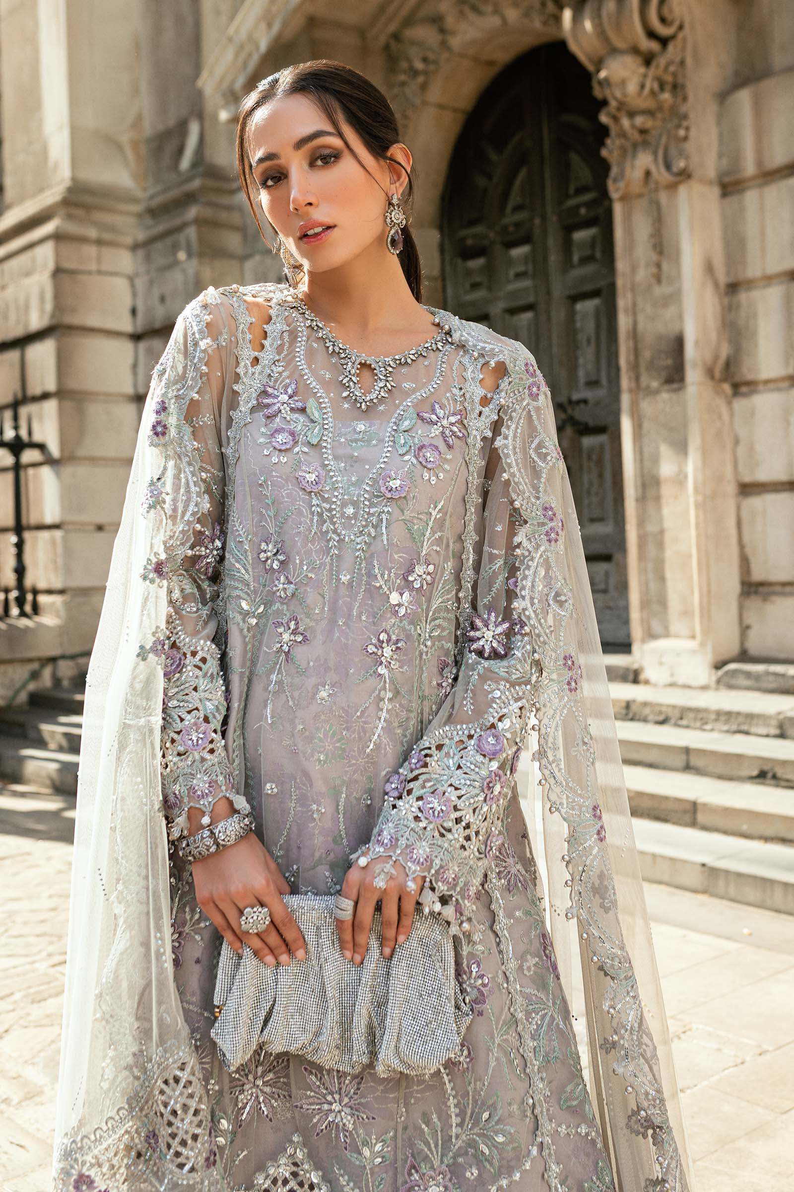 Maria B Embroidered Raw Silk Suit WF-09-07-Grey